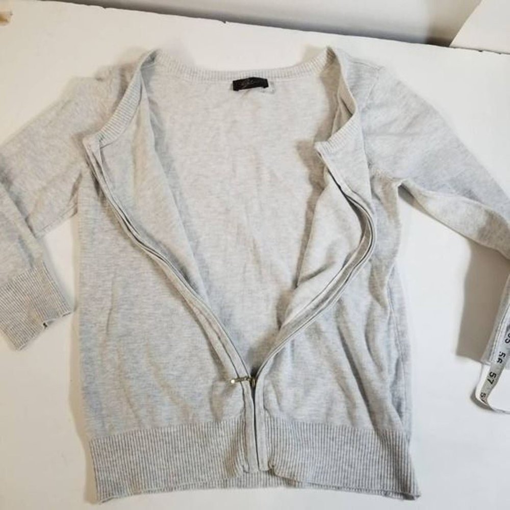 Cyrus Womens Cardigan Sweater Gray Marled Long Sleeve Scoop Neck Front Zipper M